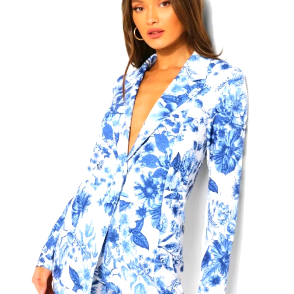 Blue and White Floral Blazer